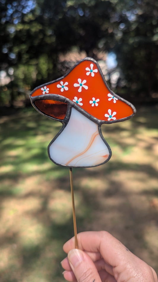 Orange Shroomie Plant Stake